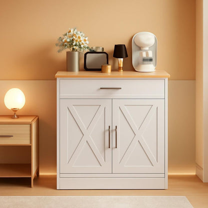 White And Yellow Kitchen Buffet Sideboard Cabinet With Large Drawer