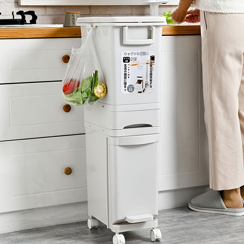 Wheeled Press-Top Kitchen Recycling Bin