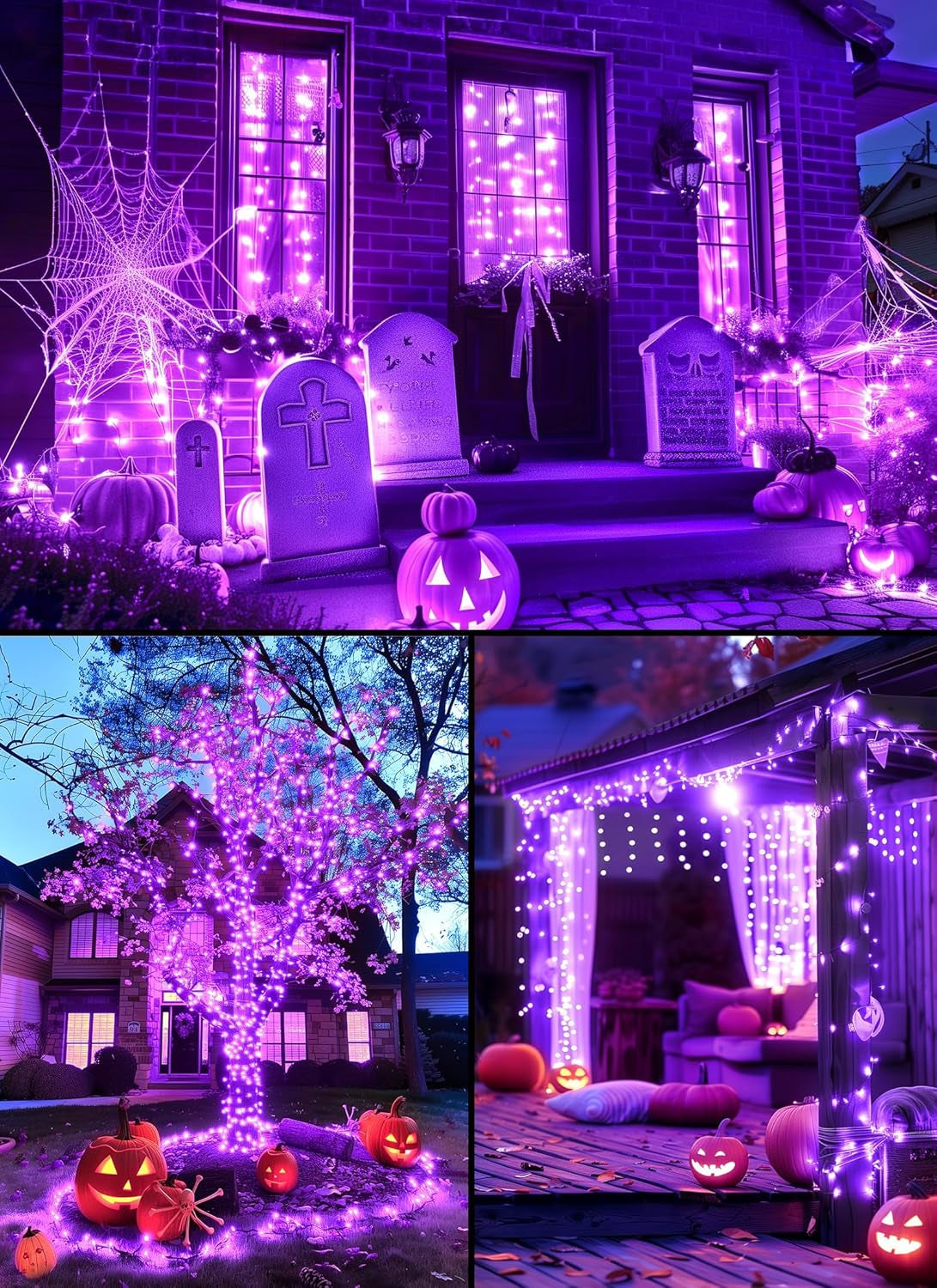 Halloween String Lights Outdoor, 33Feet 100 LED Waterproof Christmas Lights with 8 Lighting Modes for Halloween Garden Party Christmas Xmas Tree Lights Decor(Purple)