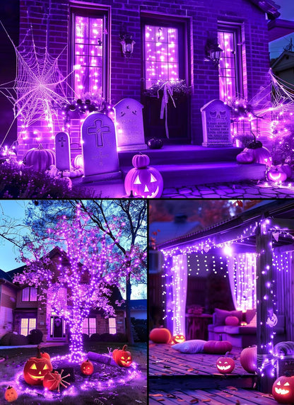 Halloween String Lights Outdoor, 33Feet 100 LED Waterproof Christmas Lights with 8 Lighting Modes for Halloween Garden Party Christmas Xmas Tree Lights Decor(Purple)