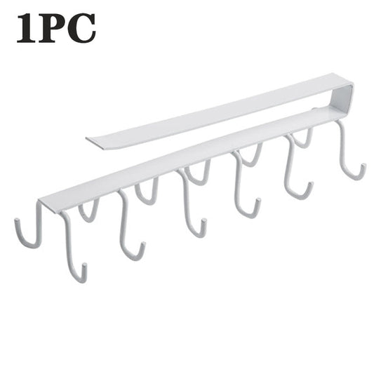 NNEOBA Iron 6 Hooks Storage Shelf Wardrobe Cabinet Metal Under Shelves Mug Cup Hanger Bathroom Kitchen Organizer Hanging Rack Holder