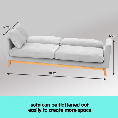 NNEDPE Sarantino 3 Seater Faux Velvet Sofa Bed Couch Furniture Light Grey